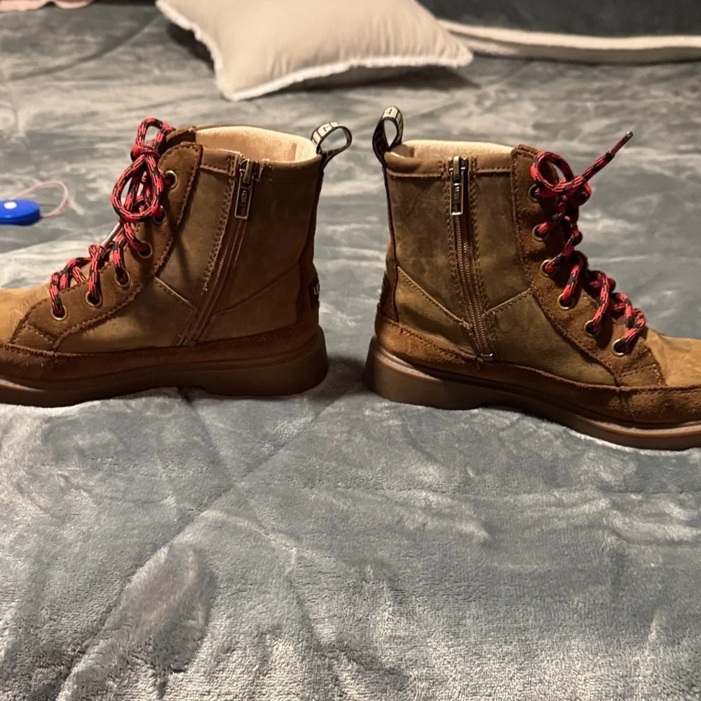 UGG Kids Brown Boots with Red Laces